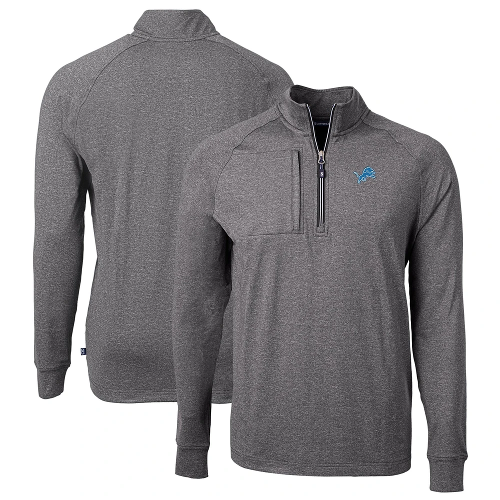 Men's Cutter & Buck Heather Detroit Lions Big Tall Adapt Eco Knit Quarter-Zip Pullover Top