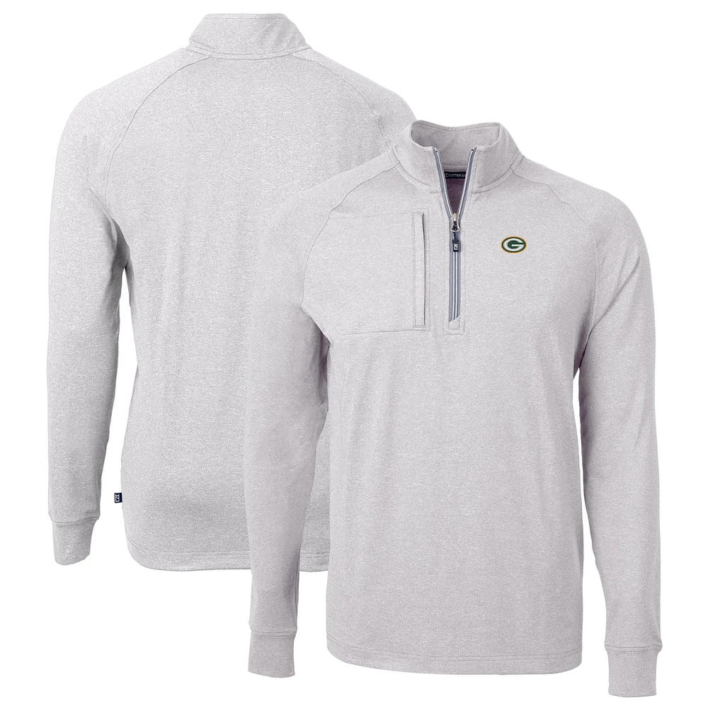 Men's Cutter & Buck Heather Green Bay Packers Big Tall Adapt Eco Knit Quarter-Zip Pullover Top