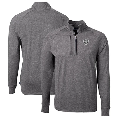 Men's Cutter & Buck Heather Black Las Vegas Raiders Big Tall Adapt Eco Knit Quarter-Zip Pullover Top