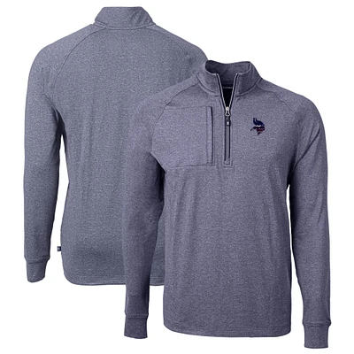 Men's Cutter & Buck  Heather Navy Minnesota Vikings Big Tall Adapt Eco Knit Quarter-Zip Pullover Top
