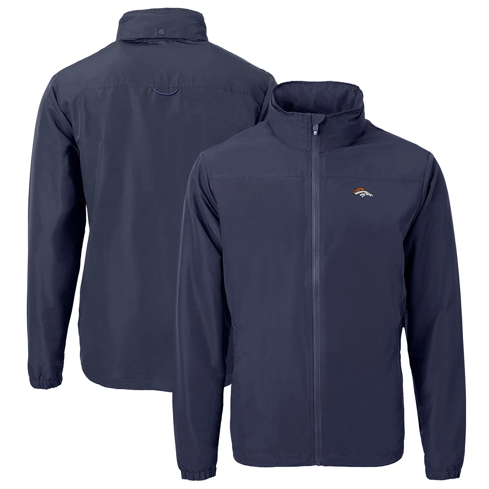 Men's Cutter & Buck Navy Denver Broncos Big Tall Charter Eco Knit Recycled Full-Zip Jacket