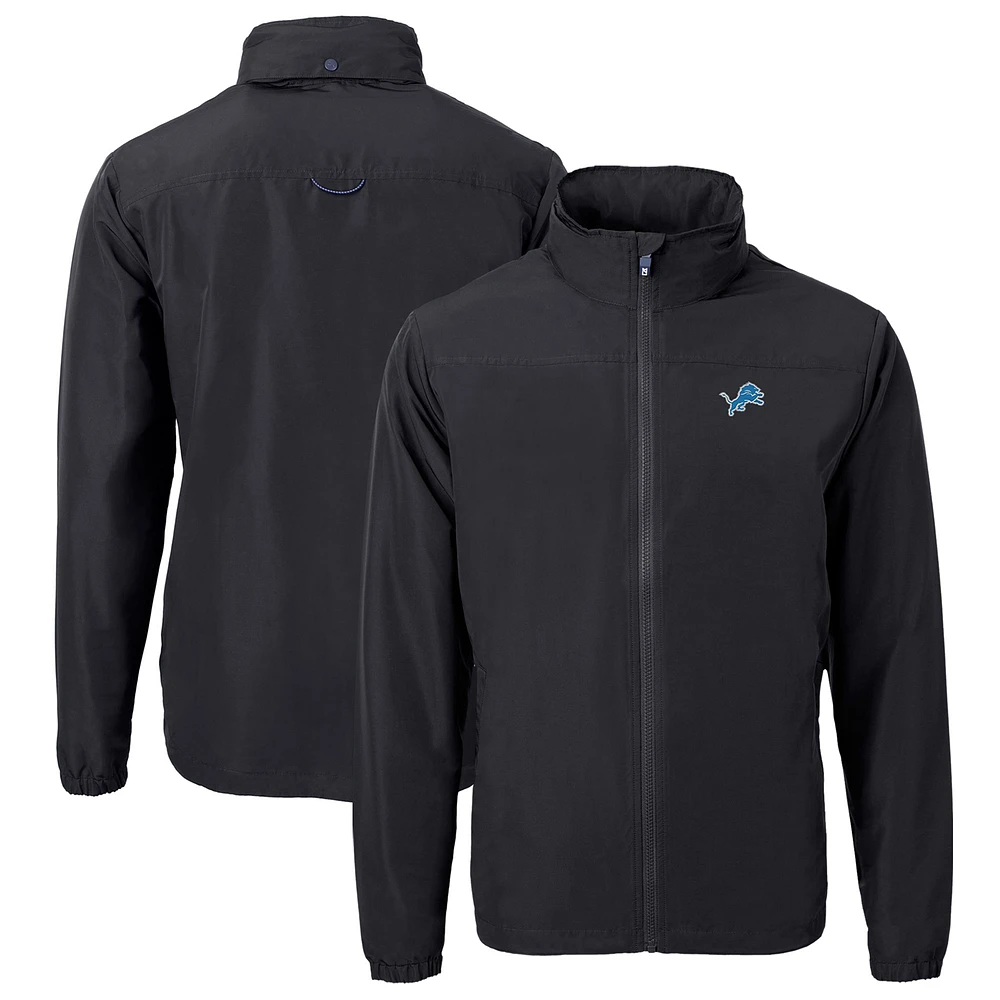 Men's Cutter & Buck Black Detroit Lions Big Tall Charter Eco Knit Recycled Full-Zip Jacket