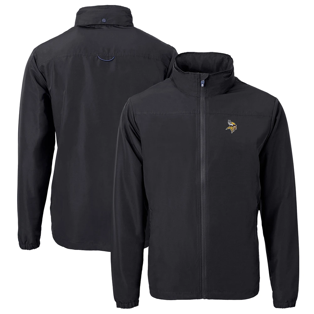 Men's Cutter & Buck Black Minnesota Vikings Big Tall Charter Eco Knit Recycled Full-Zip Jacket