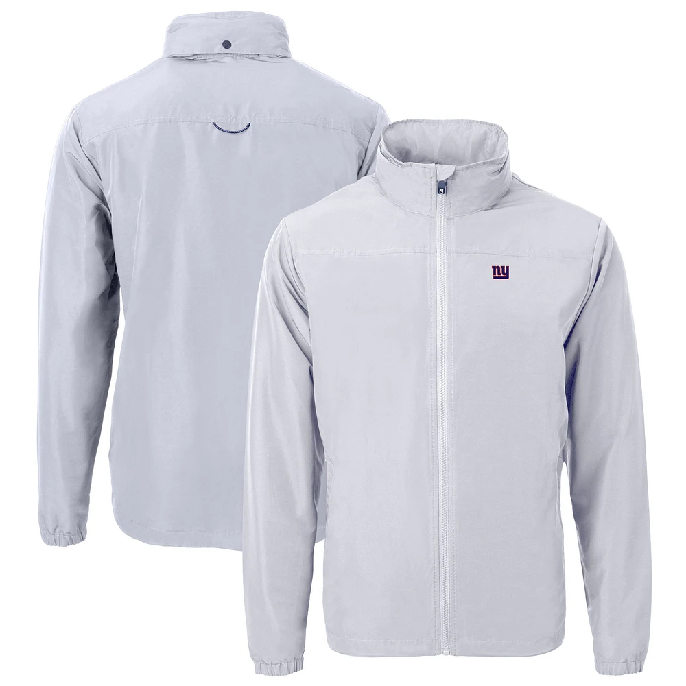 Men's Cutter & Buck Gray New York Giants Big Tall Charter Eco Knit Recycled Full-Zip Jacket
