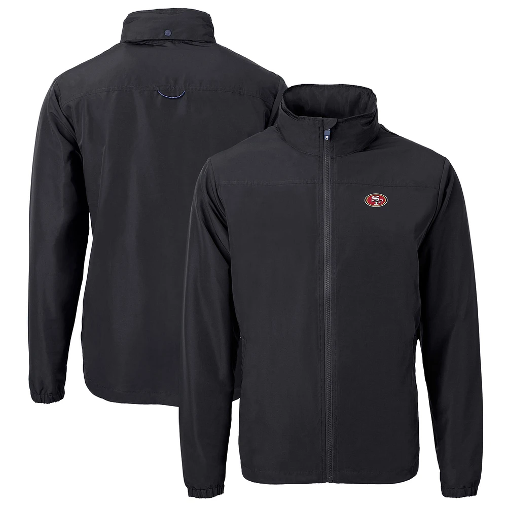 Men's Cutter & Buck Black San Francisco 49ers Big Tall Charter Eco Knit Recycled Full-Zip Jacket