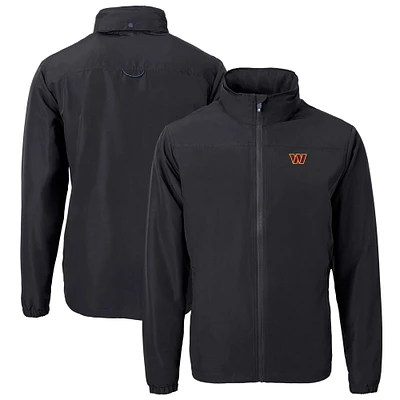 Men's Cutter & Buck Black Washington Commanders Big Tall Charter Eco Knit Recycled Full-Zip Jacket
