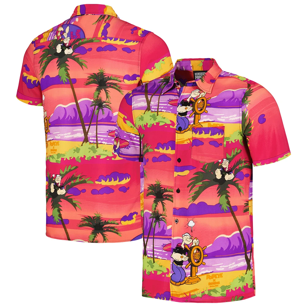 Unisex Pink Popeye Sunset Button-Up Shirt