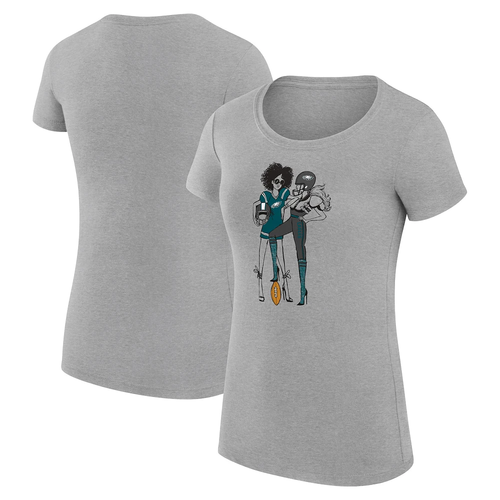 Women's G-III 4Her by Carl Banks Heather Gray Philadelphia Eagles Super-Slim Fit Lightweight Football Girls Graphic T-Shirt