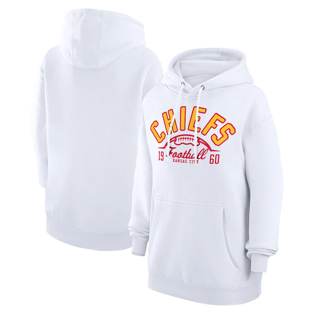 Unisex Starter White Kansas City Chiefs Half Ball Team Fleece Pullover Hoodie