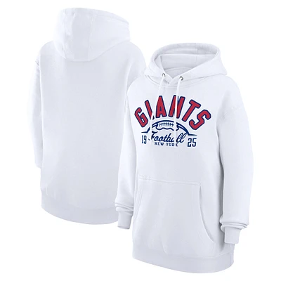 Unisex Starter White New York Giants Half Ball Team Fleece Pullover Hoodie