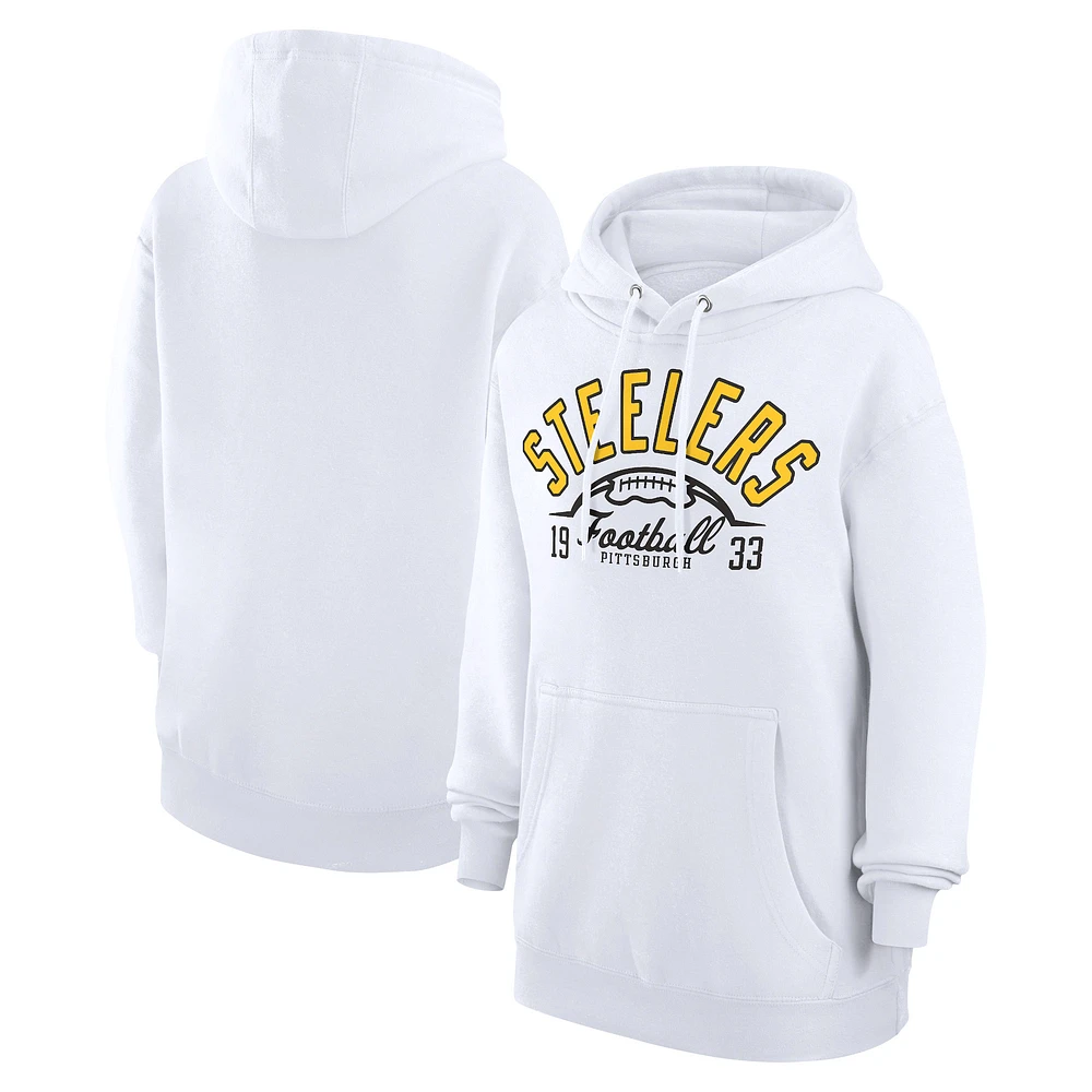 Unisex Starter White Pittsburgh Steelers Half Ball Team Fleece Pullover Hoodie