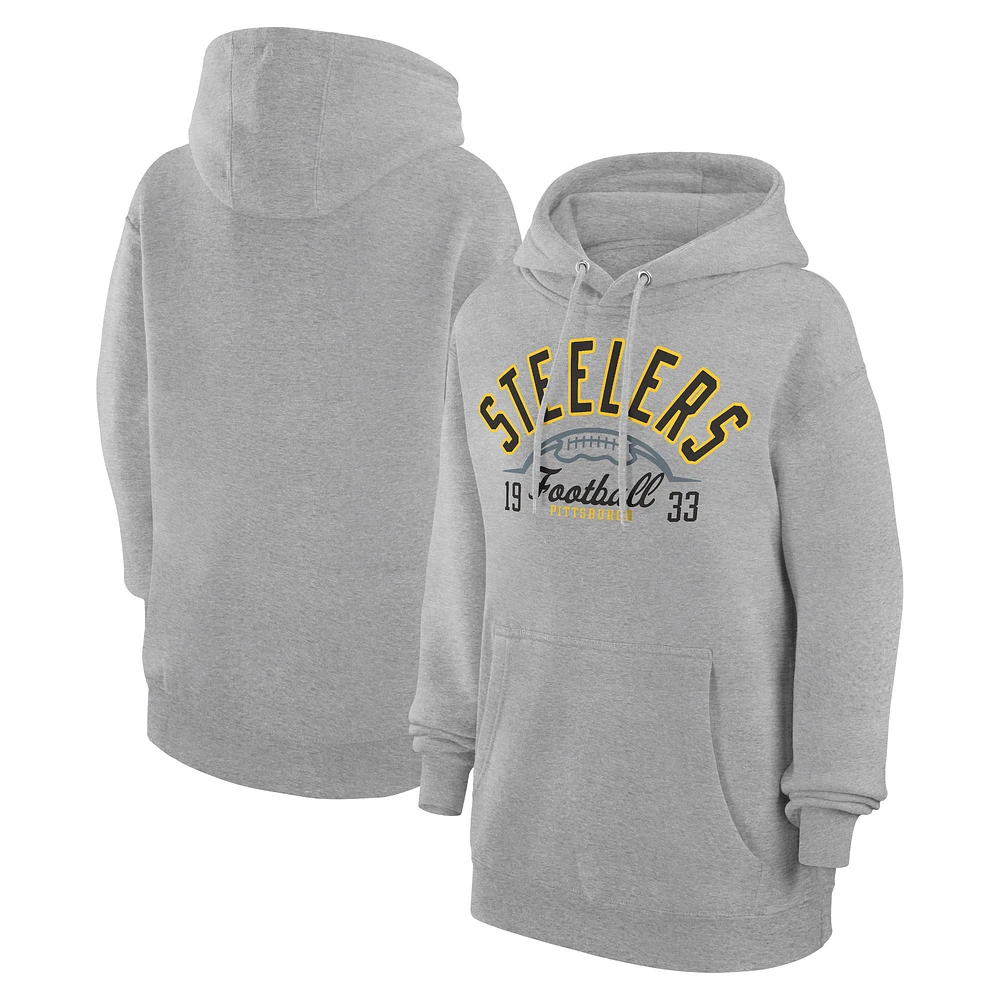 Unisex Starter Heather Gray Pittsburgh Steelers Half Ball Team Fleece Pullover Hoodie