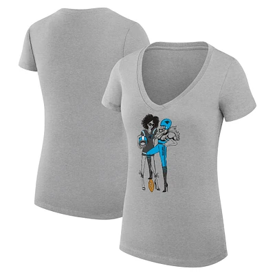 Women's G-III 4Her by Carl Banks Heather Gray Carolina Panthers Super-Slim Fit Lightweight Football Girls Graphic V-Neck T-Shirt