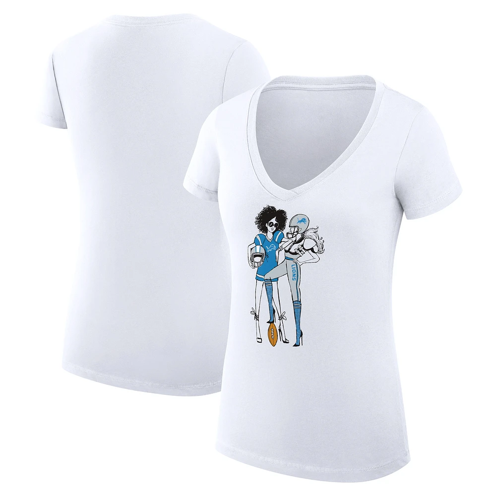 Women's G-III 4Her by Carl Banks White Detroit Lions Super-Slim Fit Lightweight Football Girls Graphic V-Neck T-Shirt