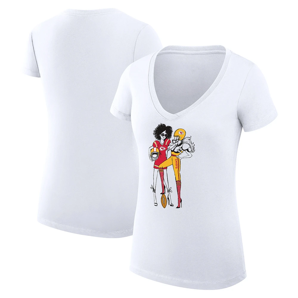 Women's G-III 4Her by Carl Banks White Kansas City Chiefs Super-Slim Fit Lightweight Football Girls Graphic V-Neck T-Shirt