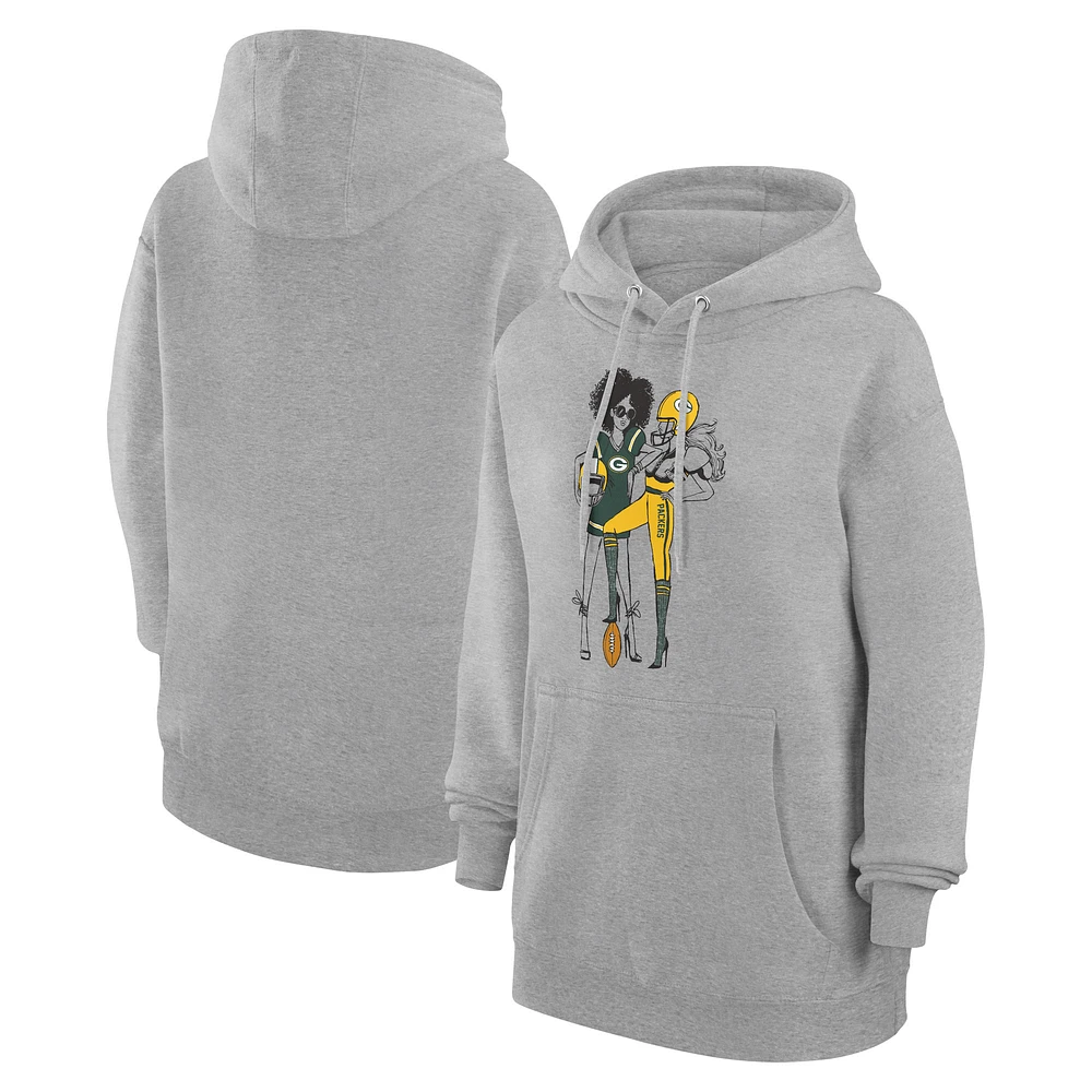 Women's G-III 4Her by Carl Banks Heather Gray Green Bay Packers Football Girls Graphic Pullover Hoodie