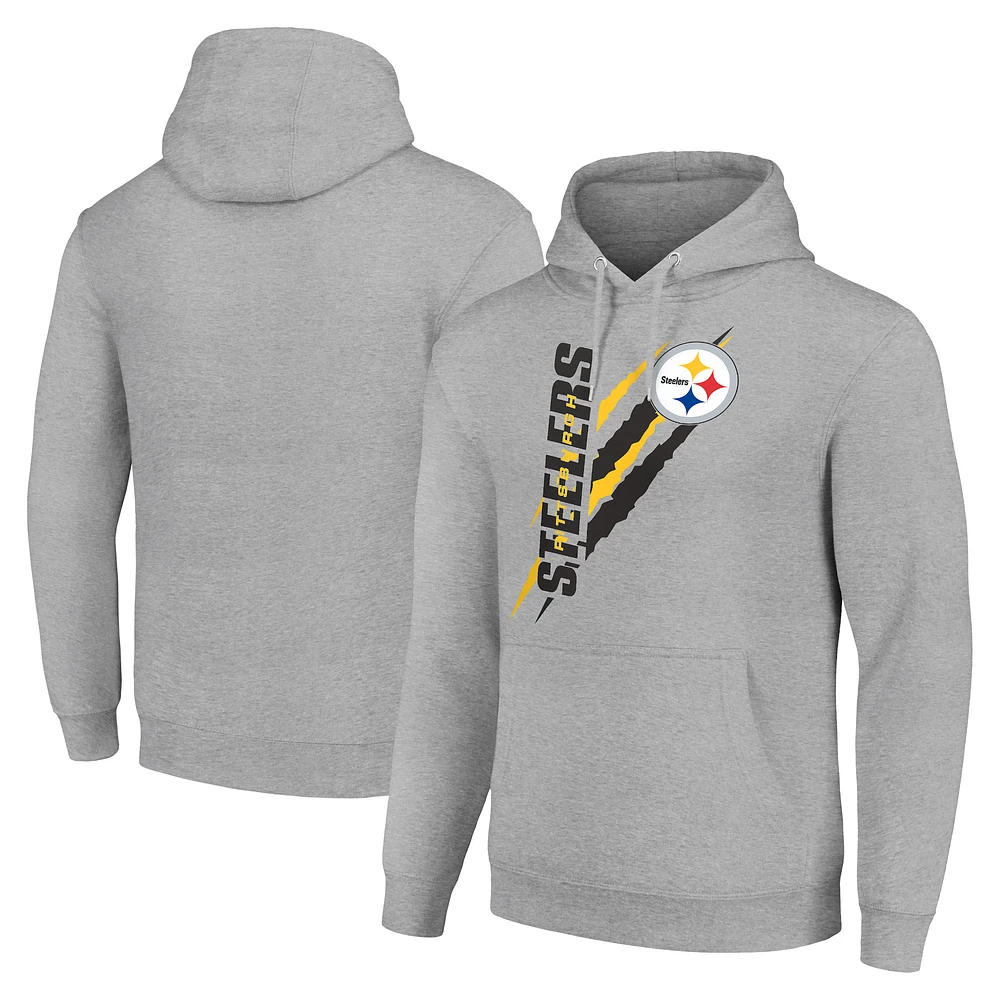 Unisex Starter Heather Gray Pittsburgh Steelers Color Scratch Fleece Pullover Hoodie