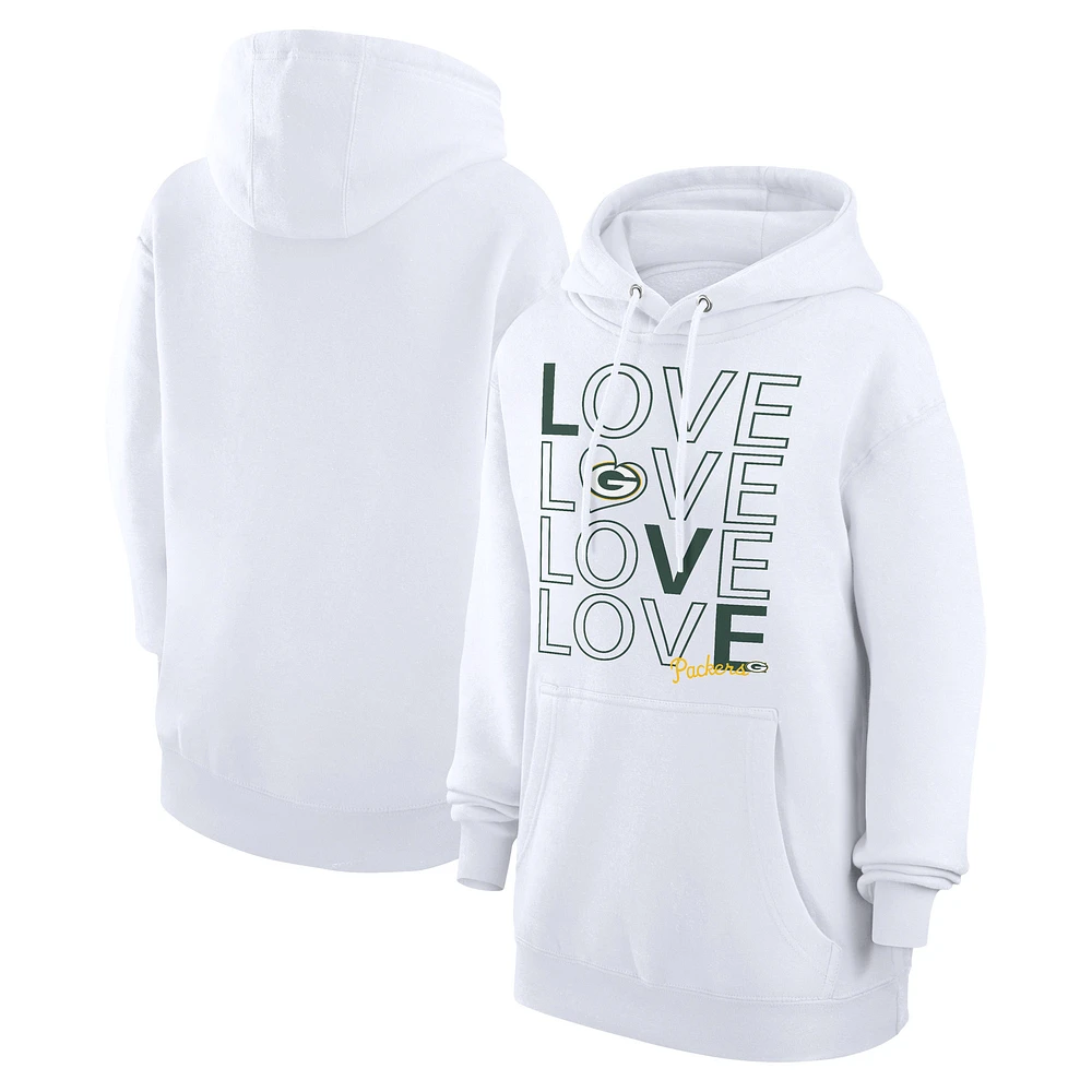 Women's G-III 4Her by Carl Banks White Green Bay Packers Love Graphic Pullover Hoodie