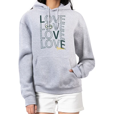 Women's G-III 4Her by Carl Banks Heather Gray Green Bay Packers Love Graphic Pullover Hoodie