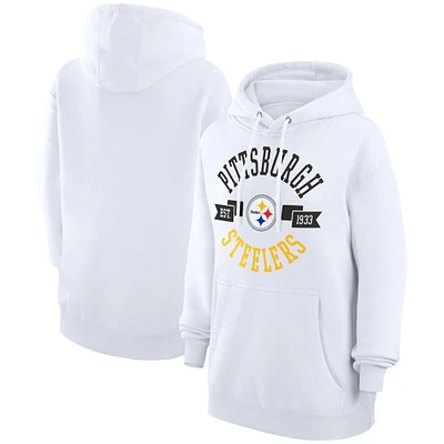Women's G-III 4Her by Carl Banks White Pittsburgh Steelers City Graphic Team Fleece Pullover Hoodie