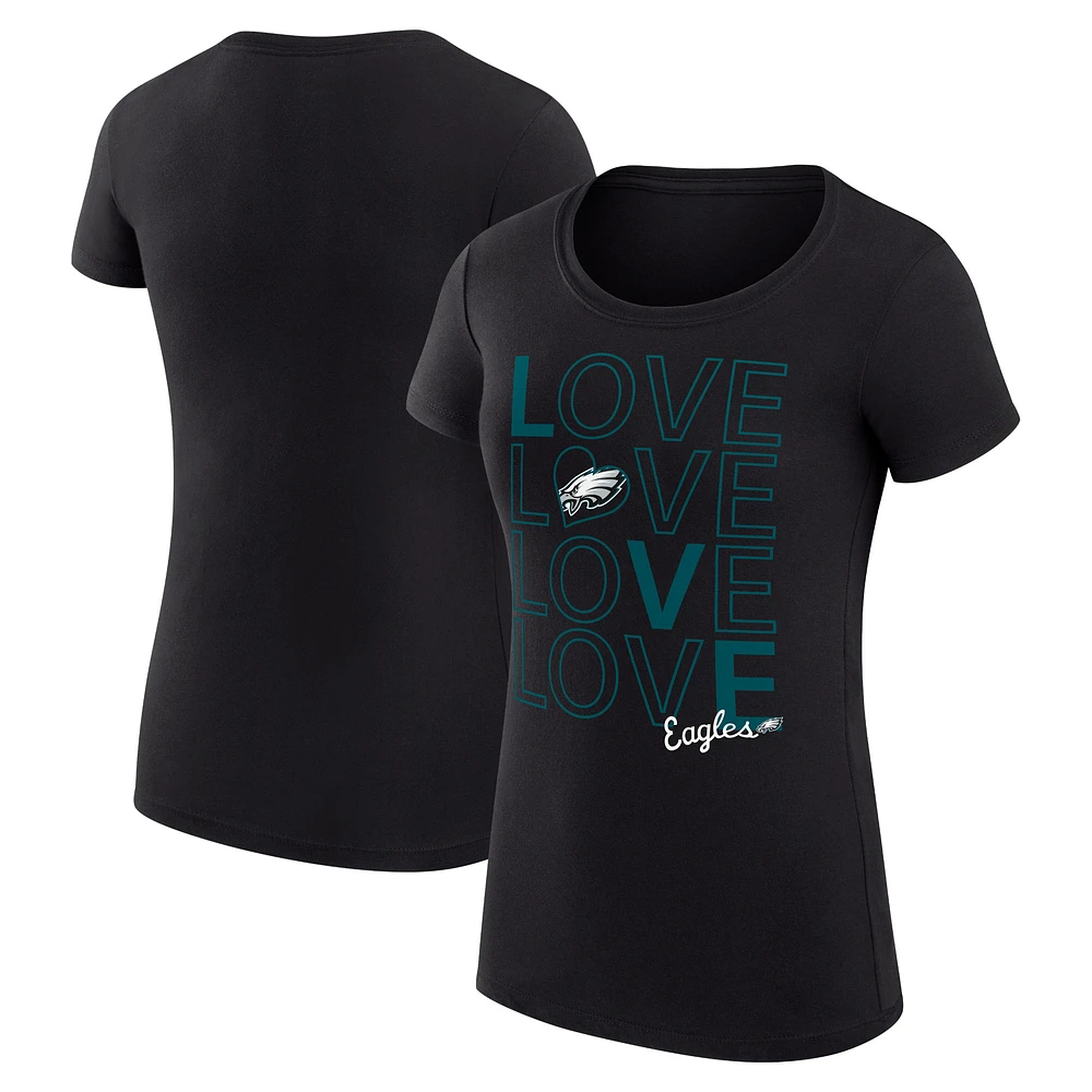 Women's G-III 4Her by Carl Banks Black Philadelphia Eagles Super-Slim Fit Lightweight Love Graphic T-Shirt