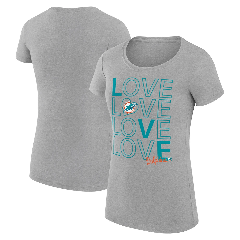 Women's G-III 4Her by Carl Banks Heather Gray Miami Dolphins Super-Slim Fit Lightweight Love Graphic T-Shirt