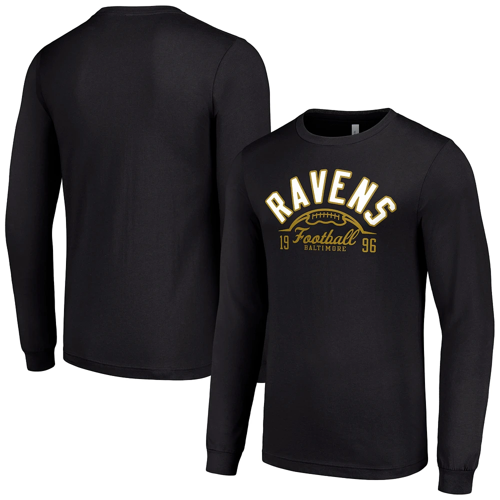Men's Starter Black Baltimore Ravens Half Ball Team Long Sleeve T-Shirt