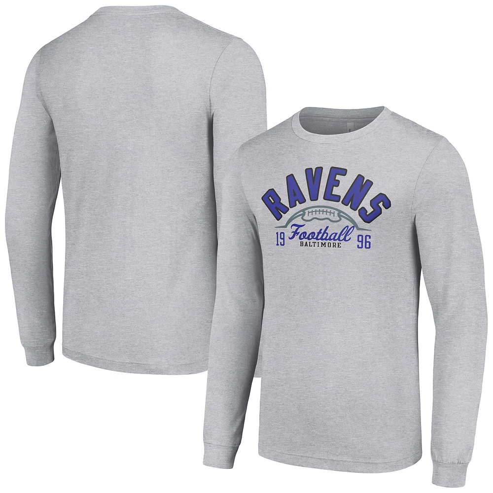Men's Starter Heather Gray Baltimore Ravens Half Ball Team Long Sleeve T-Shirt