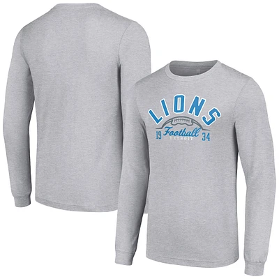 Men's Starter  Heather Gray Detroit Lions Half Ball Team Long Sleeve T-Shirt