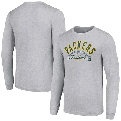 Men's Starter  Heather Gray Green Bay Packers Half Ball Team Long Sleeve T-Shirt