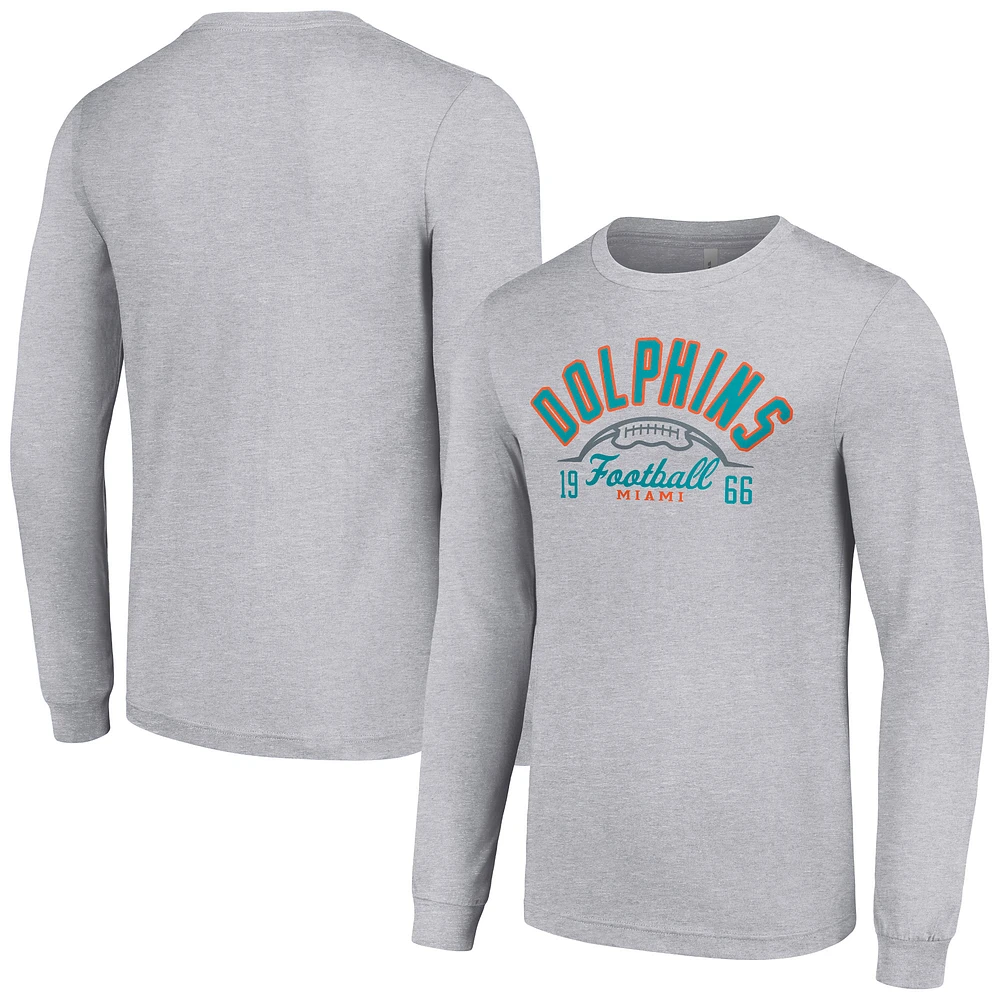 Men's Starter Heather Gray Miami Dolphins Half Ball Team Long Sleeve T-Shirt