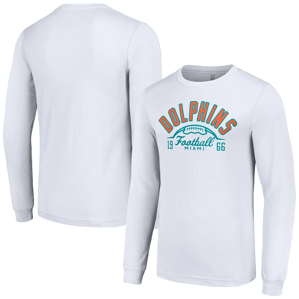 Men's Starter White Miami Dolphins Half Ball Team Long Sleeve T-Shirt