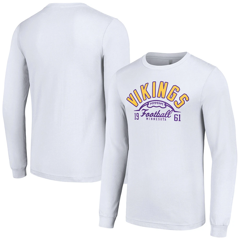 Men's Starter White Minnesota Vikings Half Ball Team Long Sleeve T-Shirt