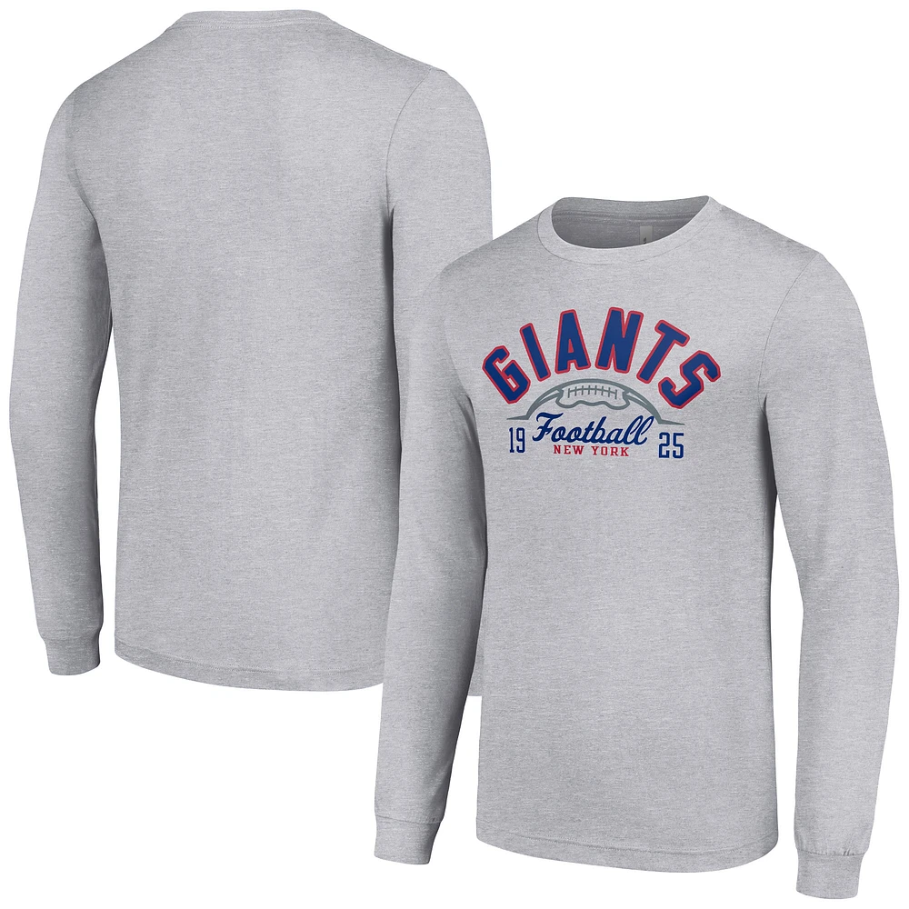 Men's Starter Heather Gray New York Giants Half Ball Team Long Sleeve T-Shirt