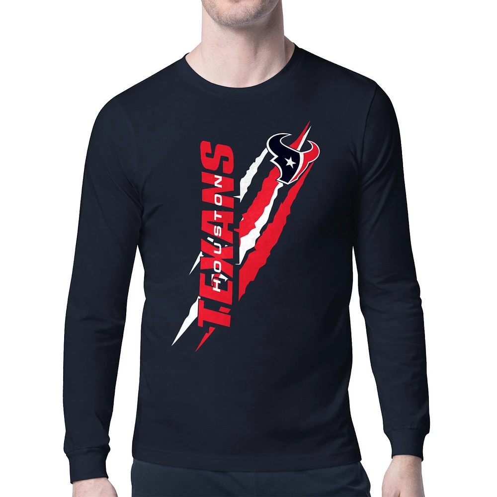 Men's Starter Navy Houston Texans Color Scratch Long Sleeve T-Shirt