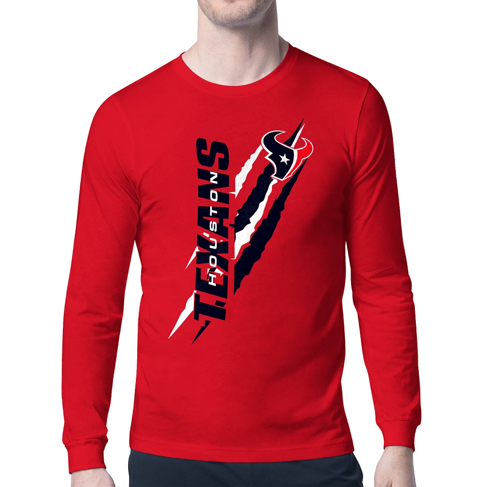 Men's Starter Red Houston Texans Color Scratch Long Sleeve T-Shirt