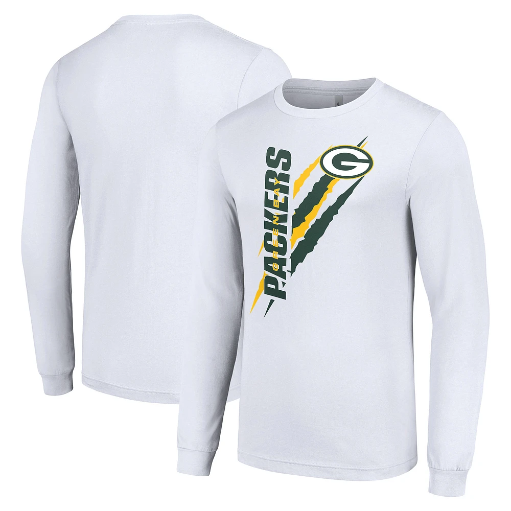 Men's Starter White Green Bay Packers Color Scratch Long Sleeve T-Shirt