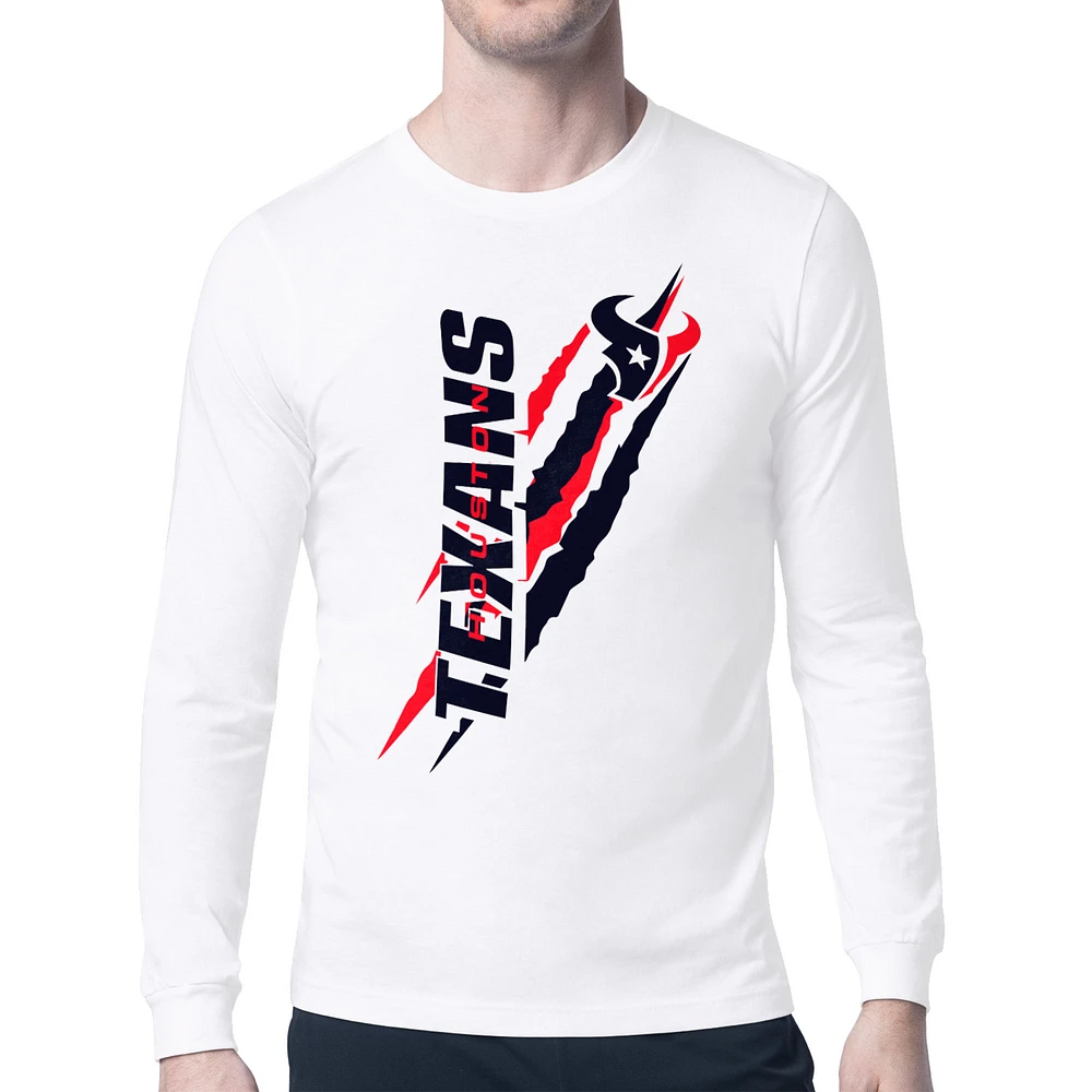 Men's Starter White Houston Texans Color Scratch Long Sleeve T-Shirt