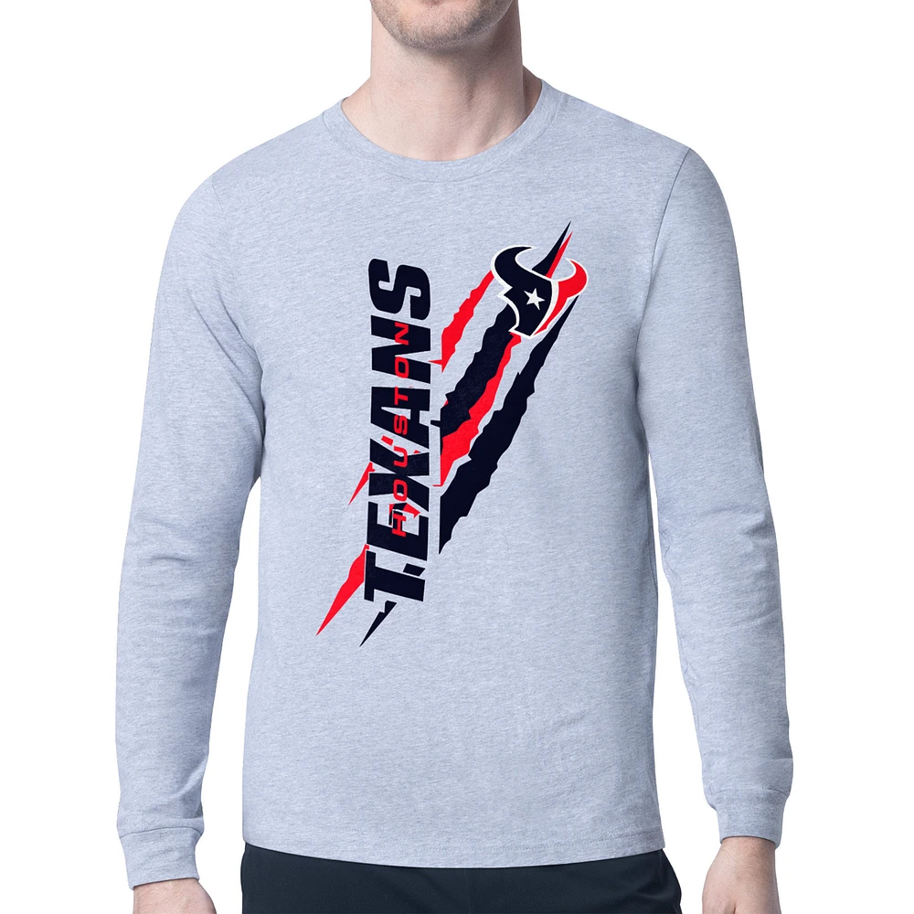 Men's Starter Heather Gray Houston Texans Color Scratch Long Sleeve T-Shirt