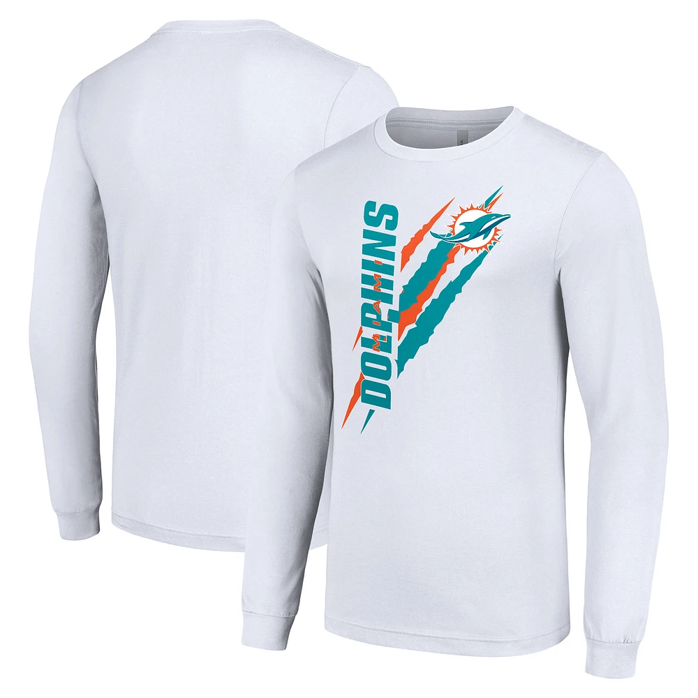 Men's Starter White Miami Dolphins Color Scratch Long Sleeve T-Shirt