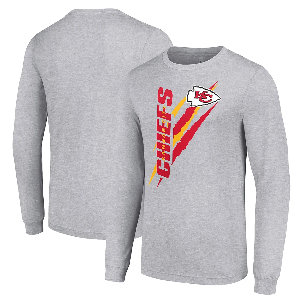 Men's Starter Heather Gray Kansas City Chiefs Color Scratch Long Sleeve T-Shirt