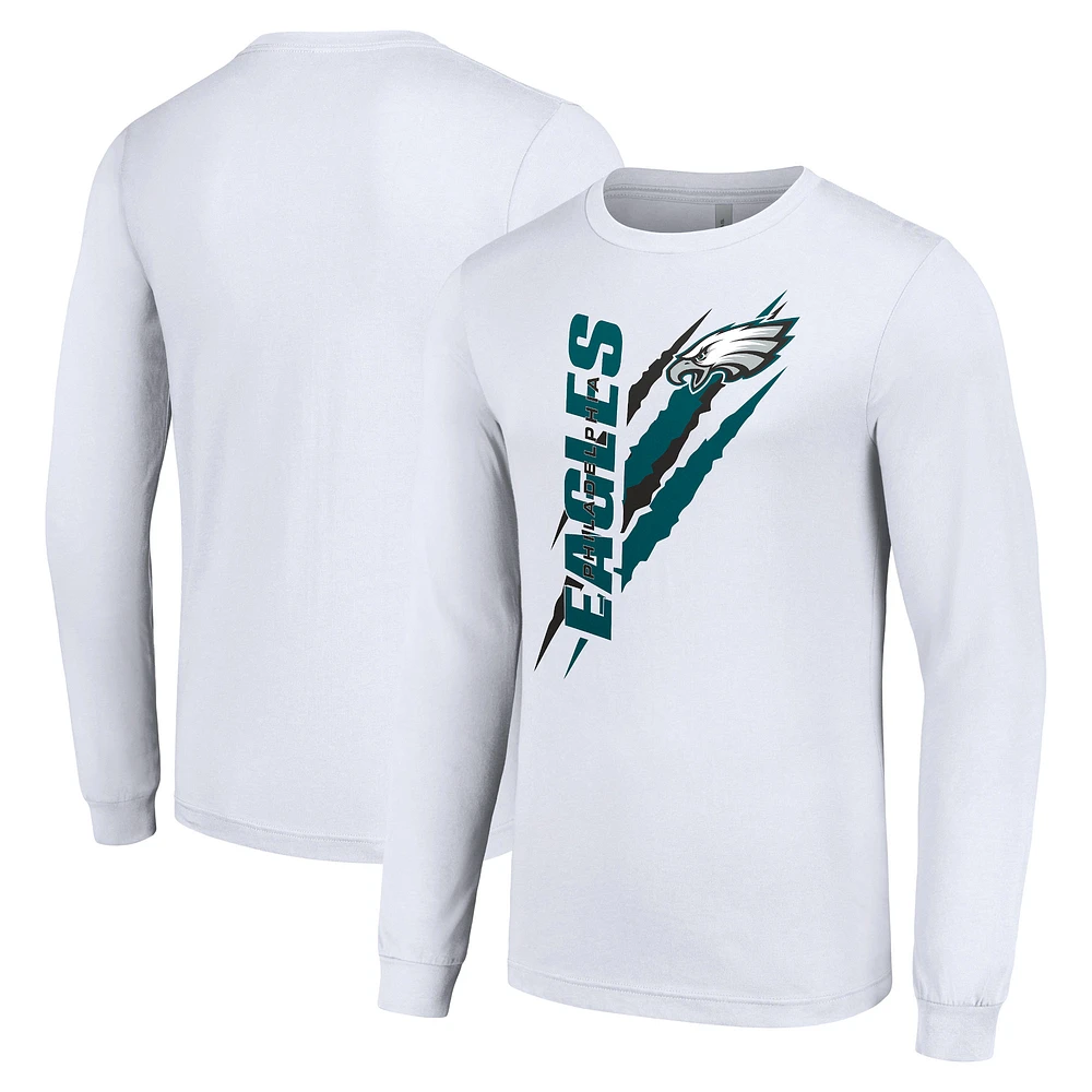 Men's Starter White Philadelphia Eagles Color Scratch Long Sleeve T-Shirt