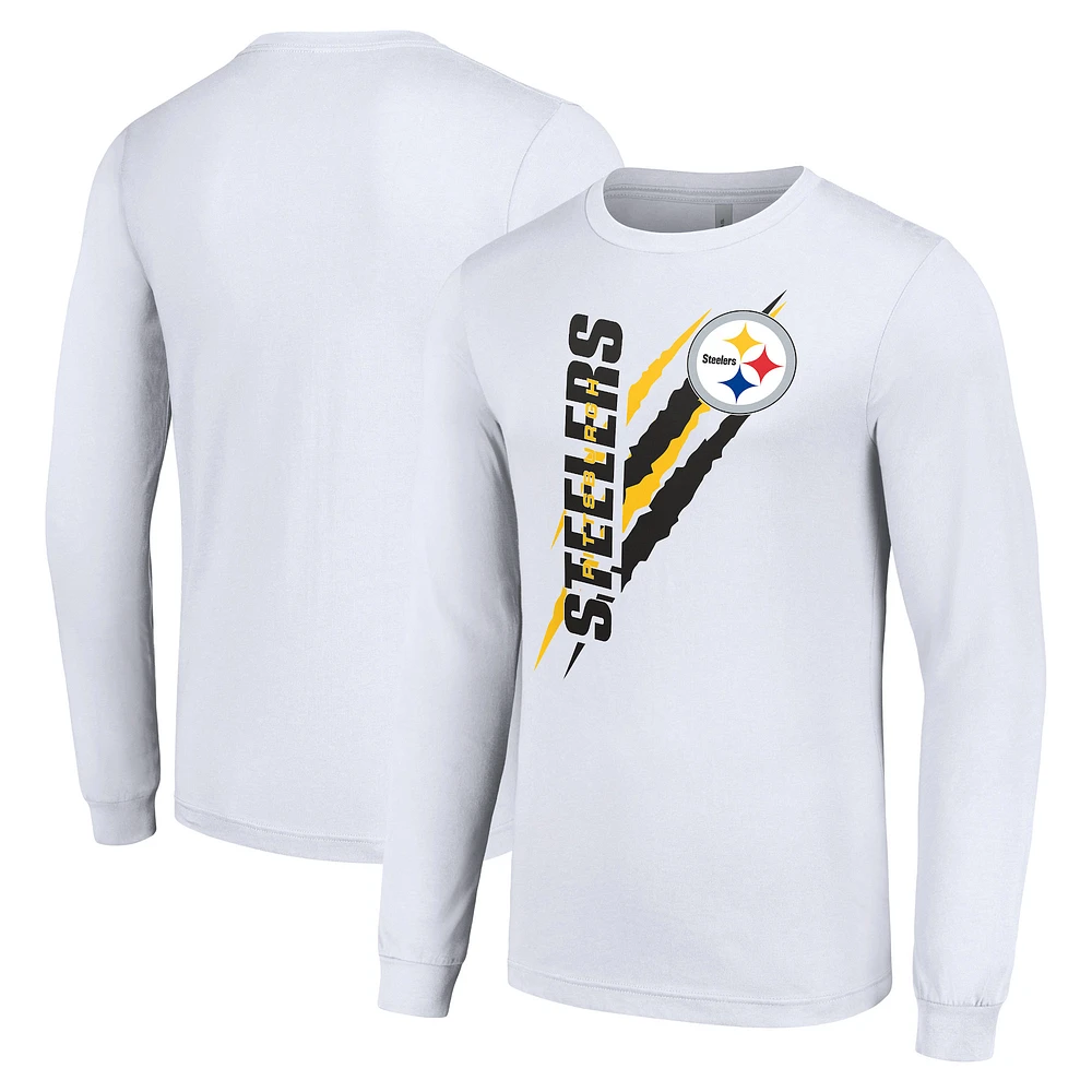 Men's Starter White Pittsburgh Steelers Color Scratch Long Sleeve T-Shirt