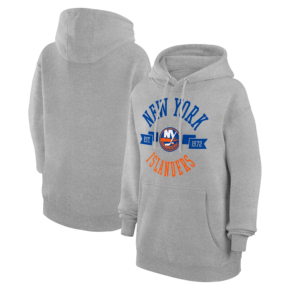 Women's G-III 4Her by Carl Banks Heather Gray New York Islanders City Graphic Fleece Pullover Hoodie