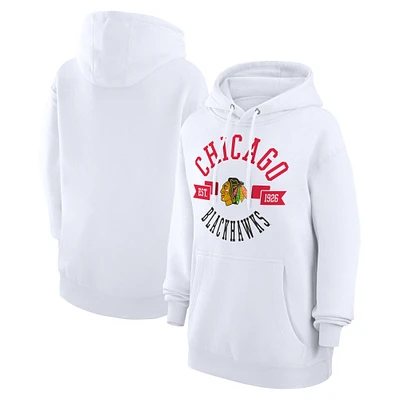 Women's G-III 4Her by Carl Banks White Chicago Blackhawks City Graphic Fleece Pullover Hoodie