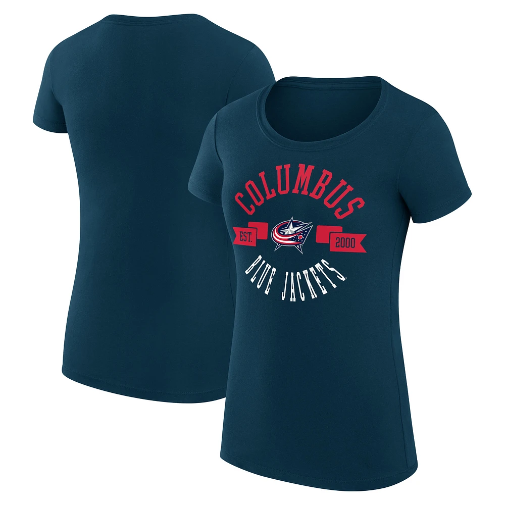 Women's G-III 4Her by Carl Banks Navy Columbus Blue Jackets Super-Slim Fit Lightweight City Graphic Sport Crewneck T-Shirt