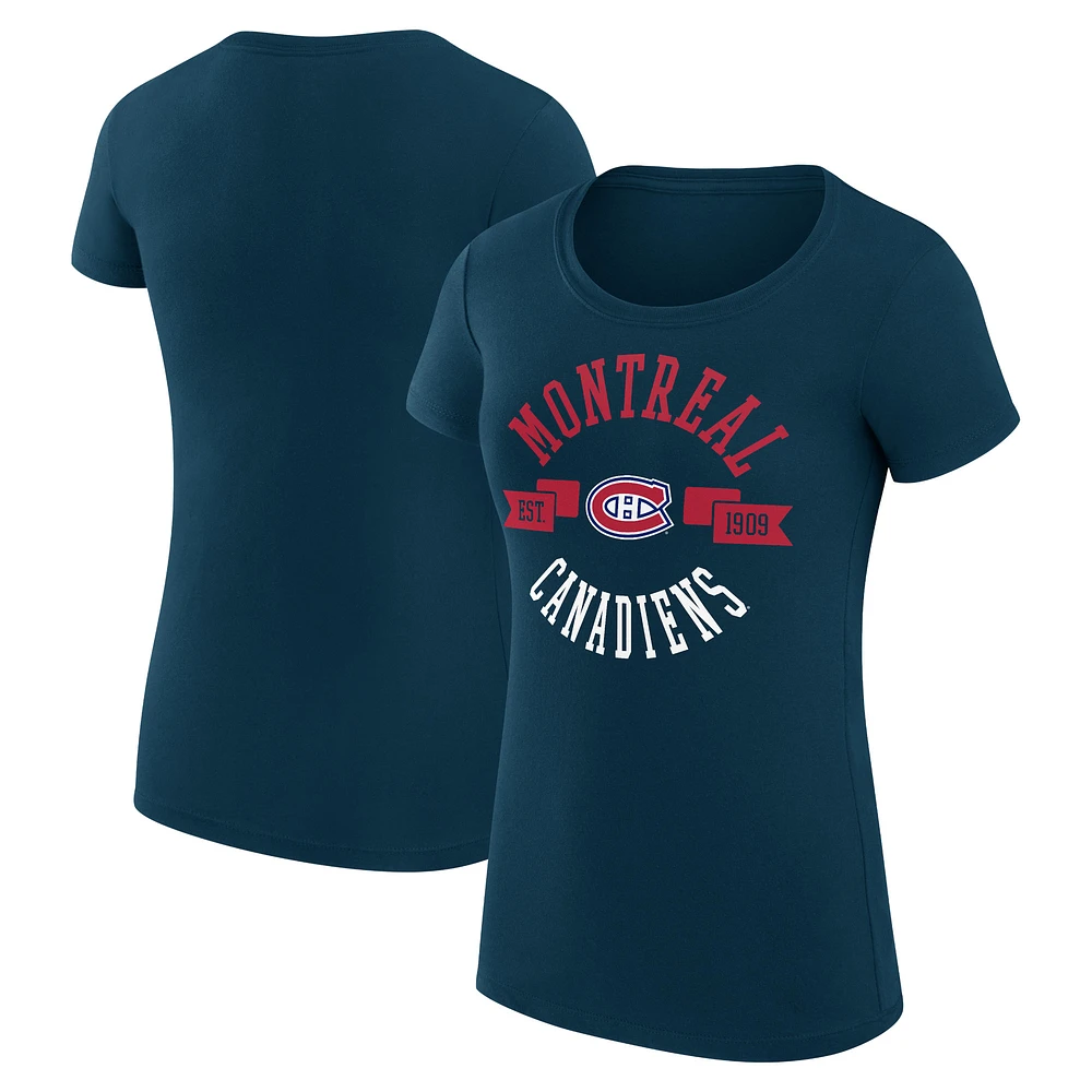 Women's G-III 4Her by Carl Banks Navy Montreal Canadiens Super-Slim Fit Lightweight City Graphic Sport Crewneck T-Shirt