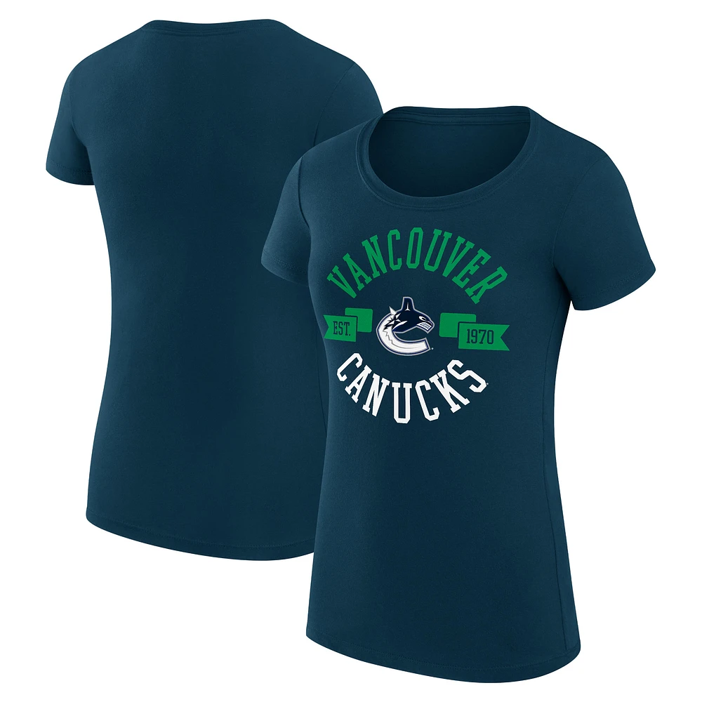 Women's G-III 4Her by Carl Banks Navy Vancouver Canucks Super-Slim Fit Lightweight City Graphic Sport Crewneck T-Shirt