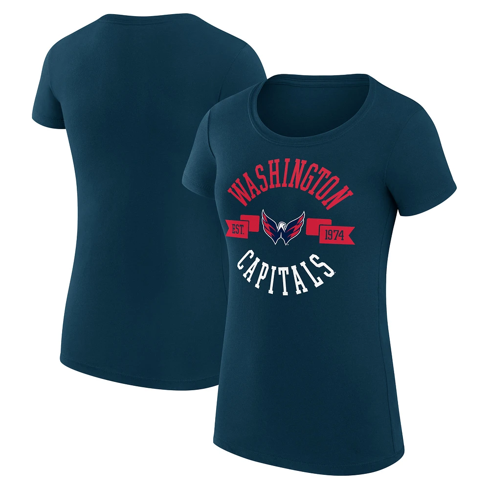 Women's G-III 4Her by Carl Banks Navy Washington Capitals Super-Slim Fit Lightweight City Graphic Sport Crewneck T-Shirt