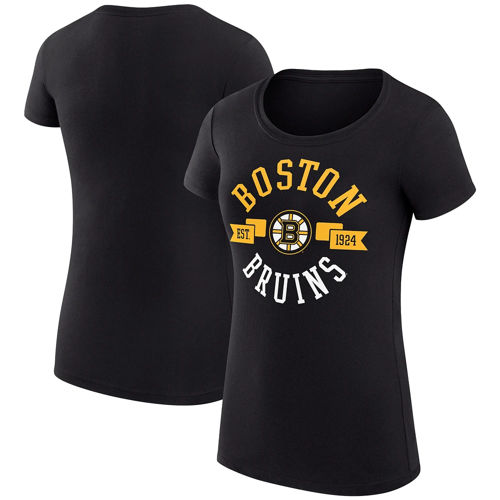 Women's G-III 4Her by Carl Banks Black Boston Bruins Super-Slim Fit Lightweight City Graphic Sport Crewneck T-Shirt